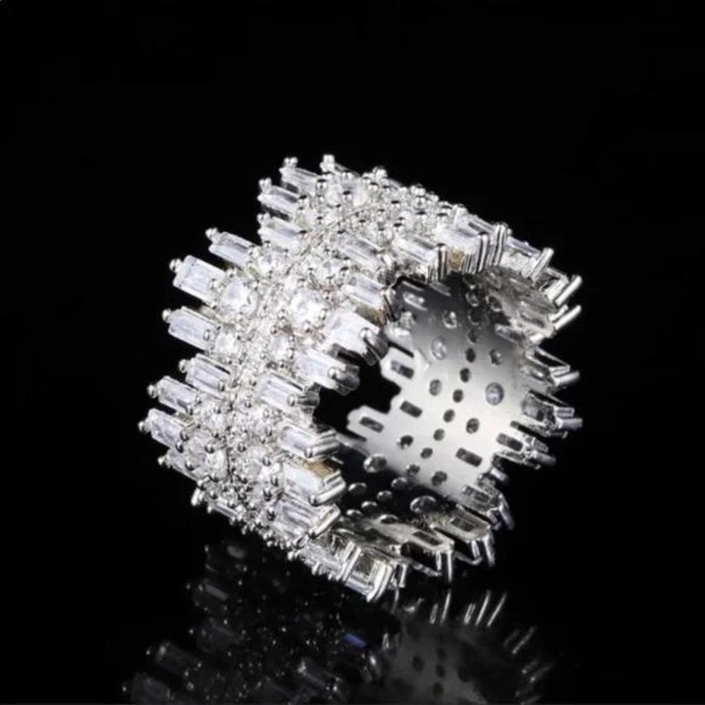 ROUND SQUARE 925 STERLING SILVER MICRO PAVED DIAMOND RING, CUTE RING, SHINY RING - Picture 3 of 7